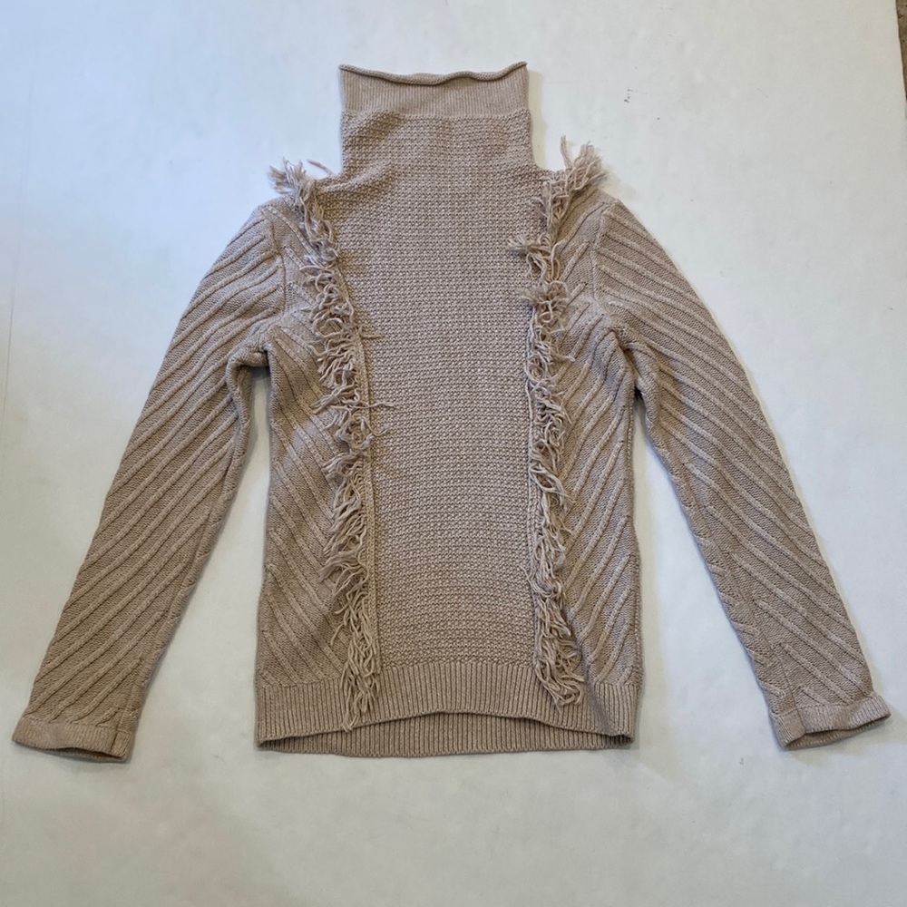 Bebe Tan Fringe Turtleneck Sweater Size Small